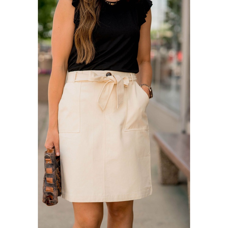Tie Waist Pocket Skirt Cream S