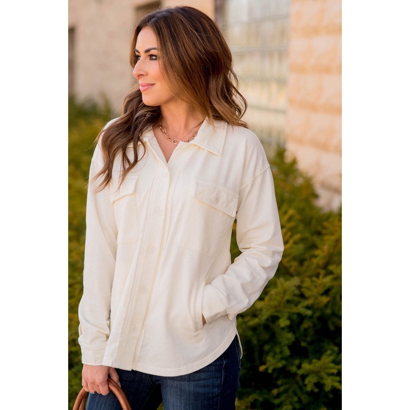 Vintage Side Slit Shacket Beige S