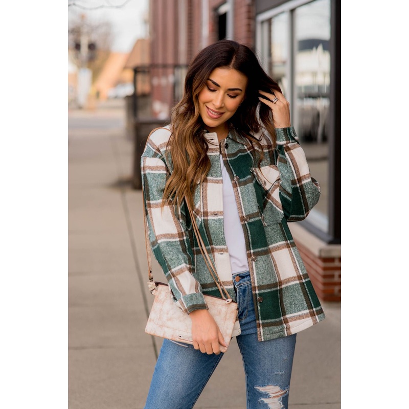 Wanderlust Plaid Shacket Hunter Green S