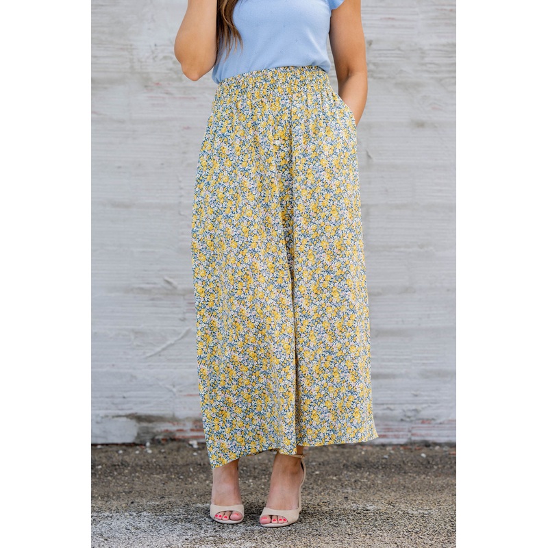 Wild Blooms Button Accented Maxi Skirt Blue S