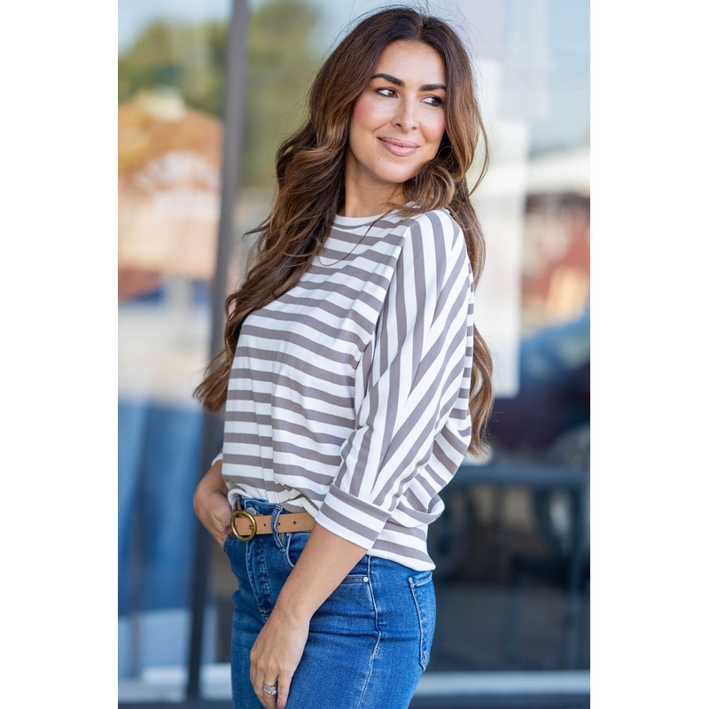 All My Loving Striped Top Taupe S