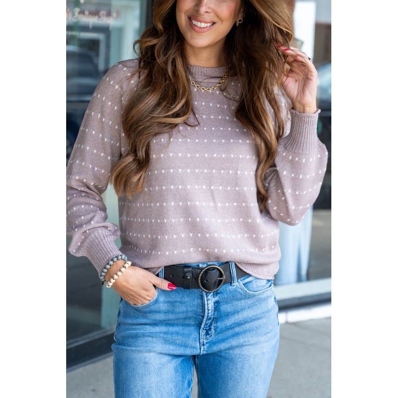 Blissful Ribbed Trim Sweater Light Taupe S