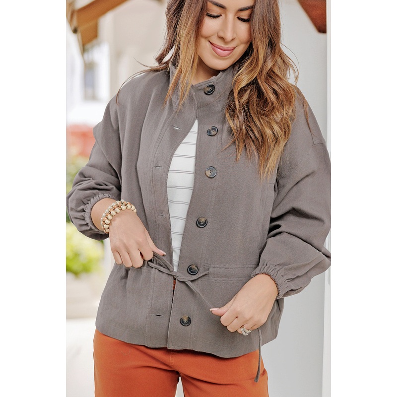 Cinched Waist Button Jacket Charcoal S