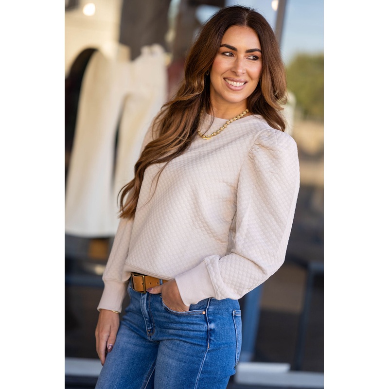 The Luxe Ease Long Sleeve Blouse Oatmeal S