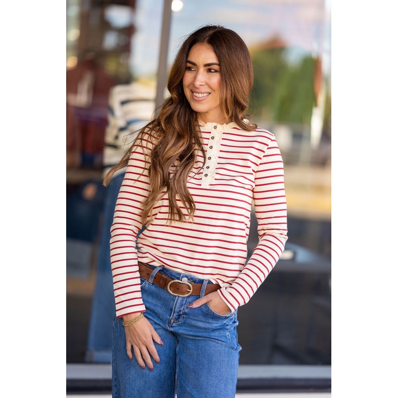 The Simply Striped Henley Red S