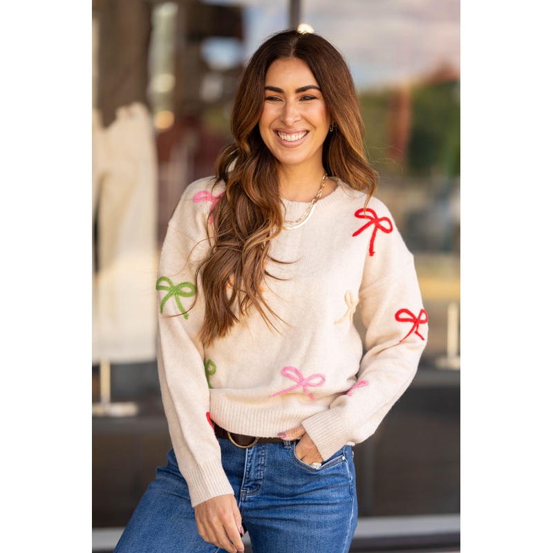The Tied With Love Sweater Oatmeal M