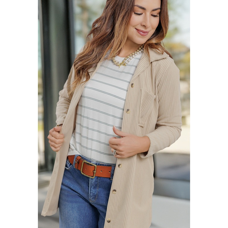 Wide Ribbed Side Slit Shacket Mocha S