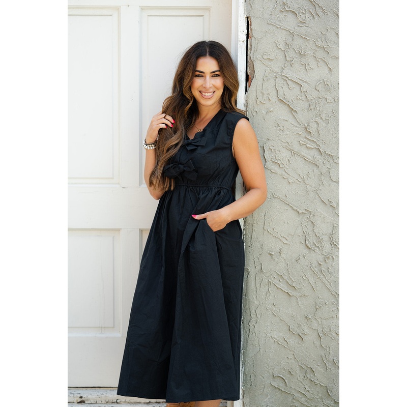 Bow Accented Midi Dress Black S