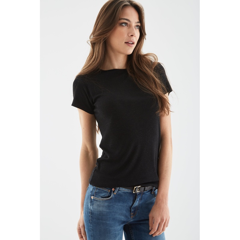 Women’s Shiny Short Sleeve Knitwear Black XS