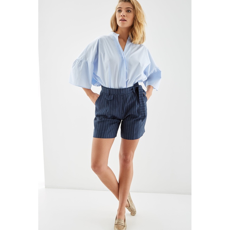 Women’s Striped Linen Shorts Dark Blue 34