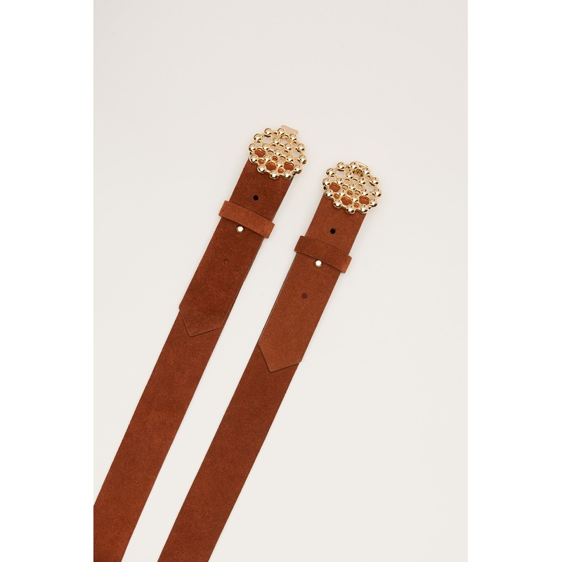 Women’s Suede Leather Belt with Golden Detail Camel 70