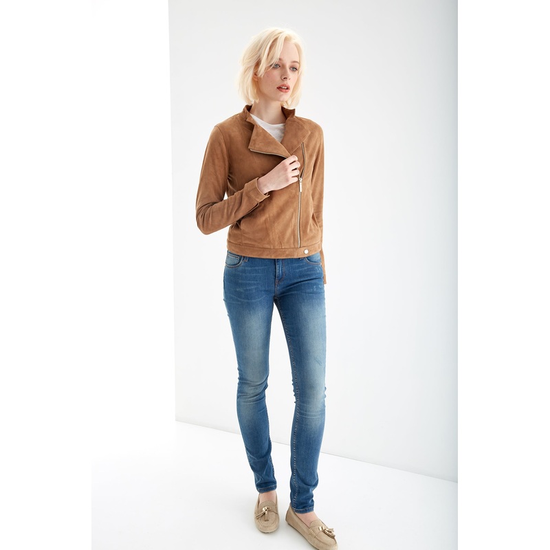 Women’s Suede Leather Jacket Camel XS
