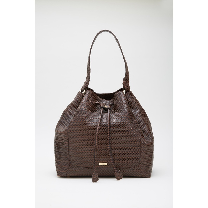 Women’s Textured Leather Bucket Bag Brown UNI