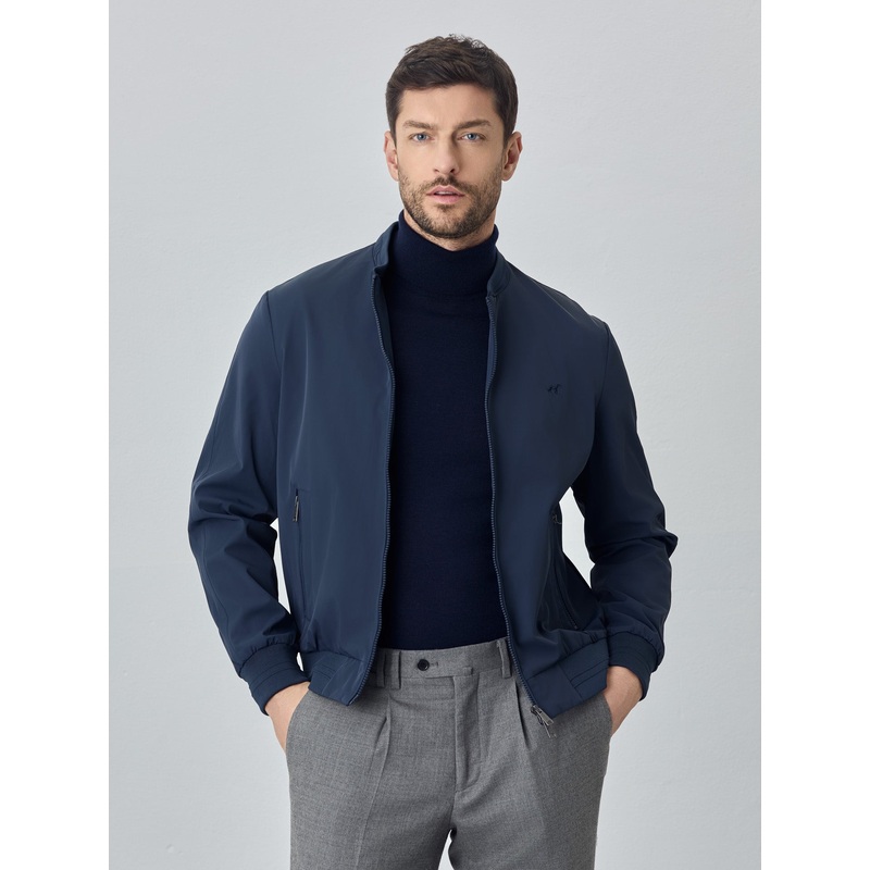 Bomber Jacket With Double Collar and Zip Pockets Khaki XS