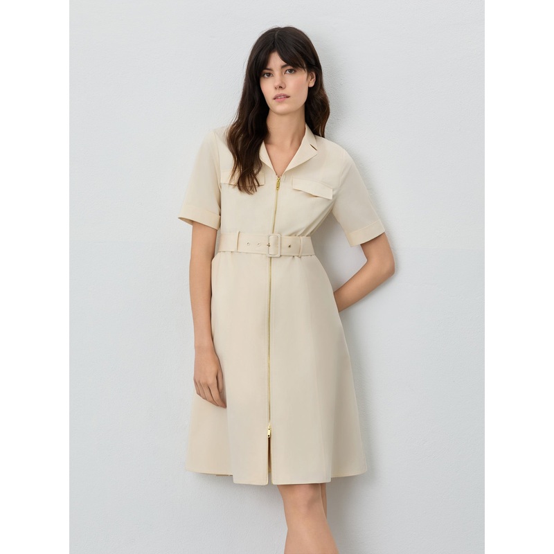 Safari Knee Lenght Dress In Cotton Tencel Light Beige XS