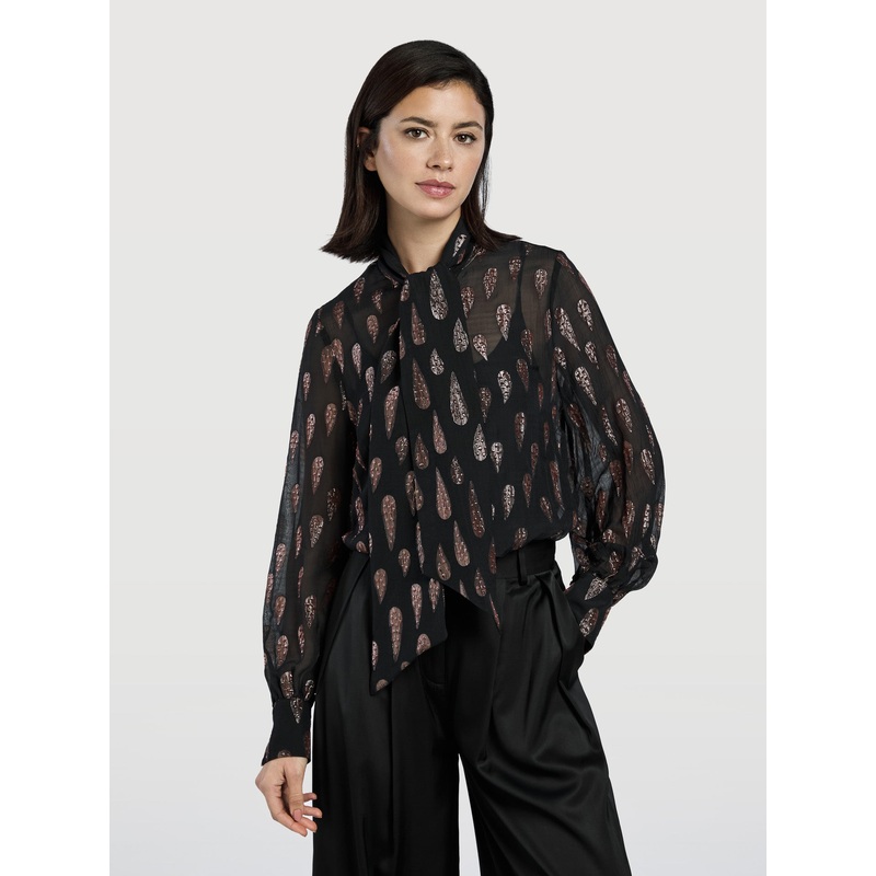 Neck Tie Blouse Black XS