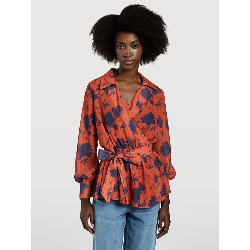 Belted Blouse Red XS