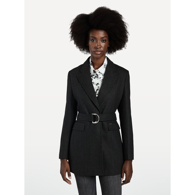 Belted Wool Blend Blazer Grey XS