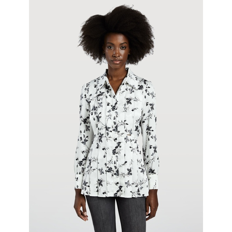 Printed Pleated Blouse White XS