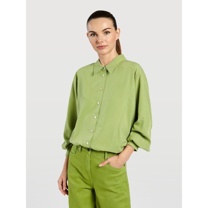 Blouse With Pleats Detail Green XS