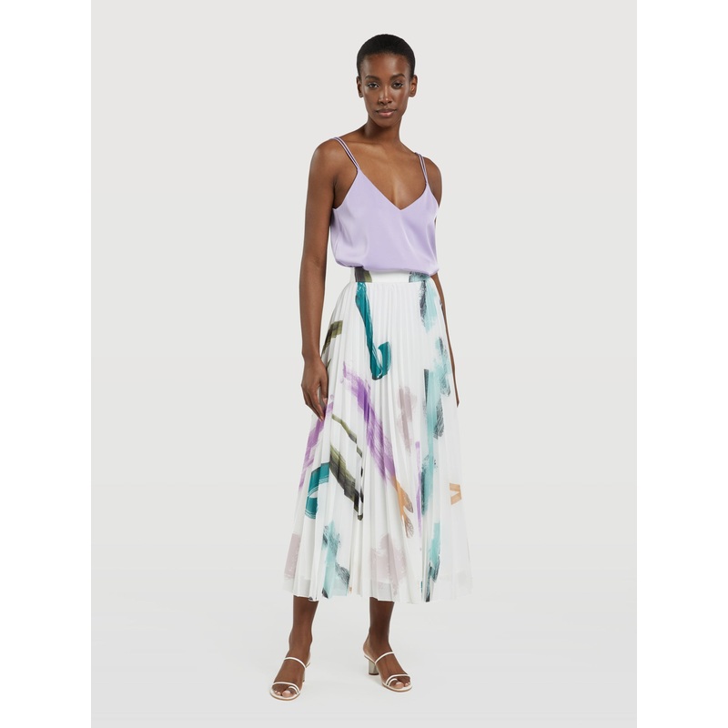 Abstract Print Pleated Skirt White 34