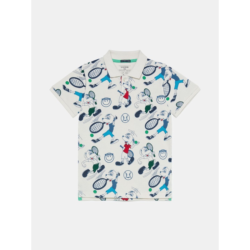 Sacoor Greig Tennis Print Polo Shirt Ecru 2Y