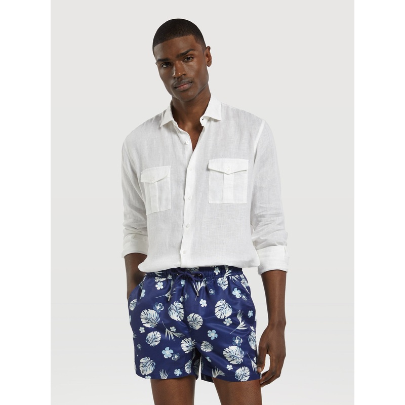 Swim Shorts With ‘Aloha’ Print Ecru XS