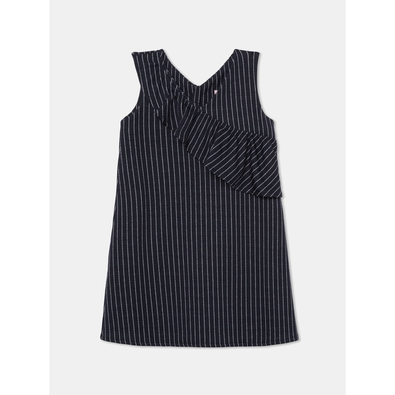 Striped Frill Dress Dark Blue 2Y