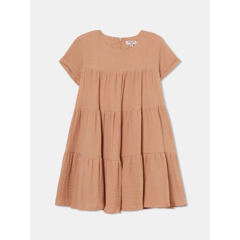 Tiered A-line Textured Dress Pale Pink 2Y