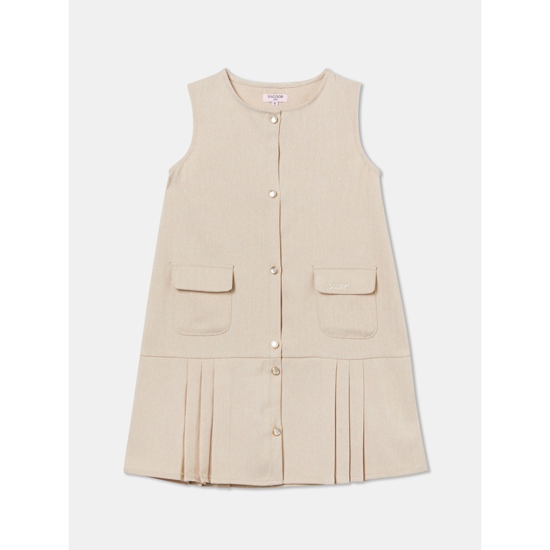 A-line Pleated Dress Beige 2Y