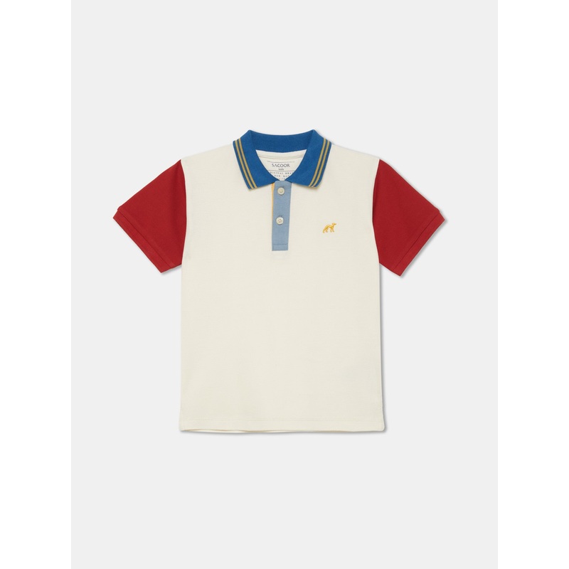 Color Block Polo Shirt Ecru 2Y