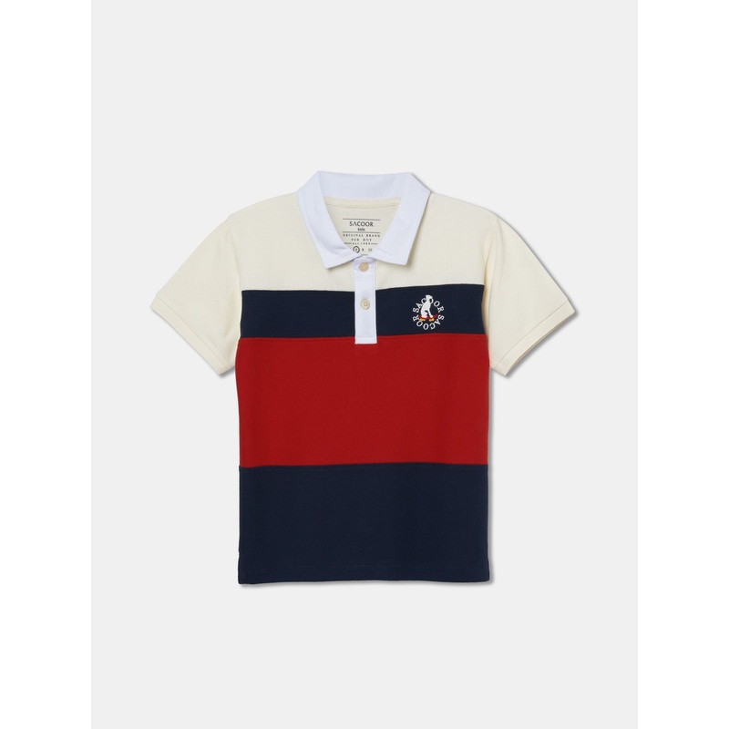 Color Block Polo Shirt with Skate Emblem Print Dark Blue 2Y