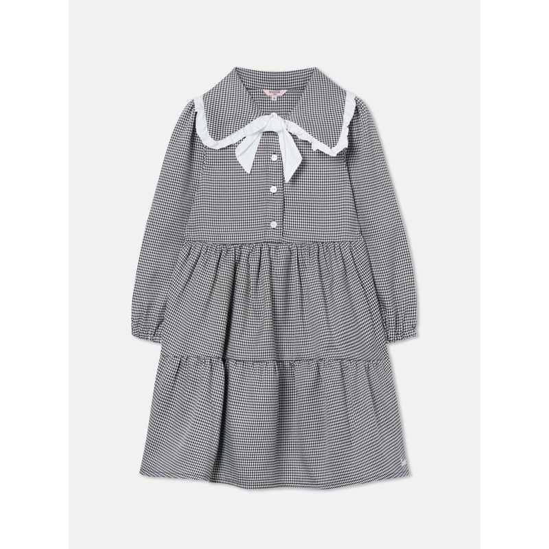 Tiered Pied-de-poule Dress Black 2Y