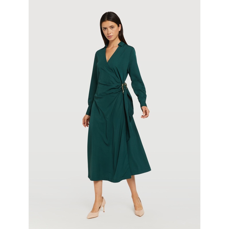 Wrap dress with buckle Dark Green XS