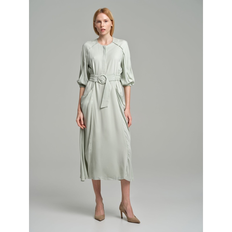 Fancy-buckled long dress Light Green XS