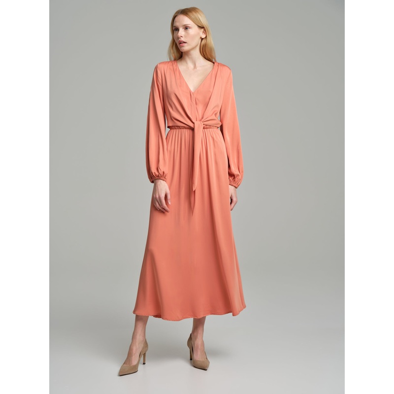 Knotted v-neck dress Light Orange XS