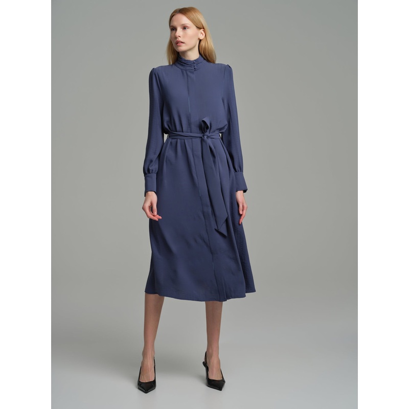 Mock neck fancy long dress Dark Blue XS
