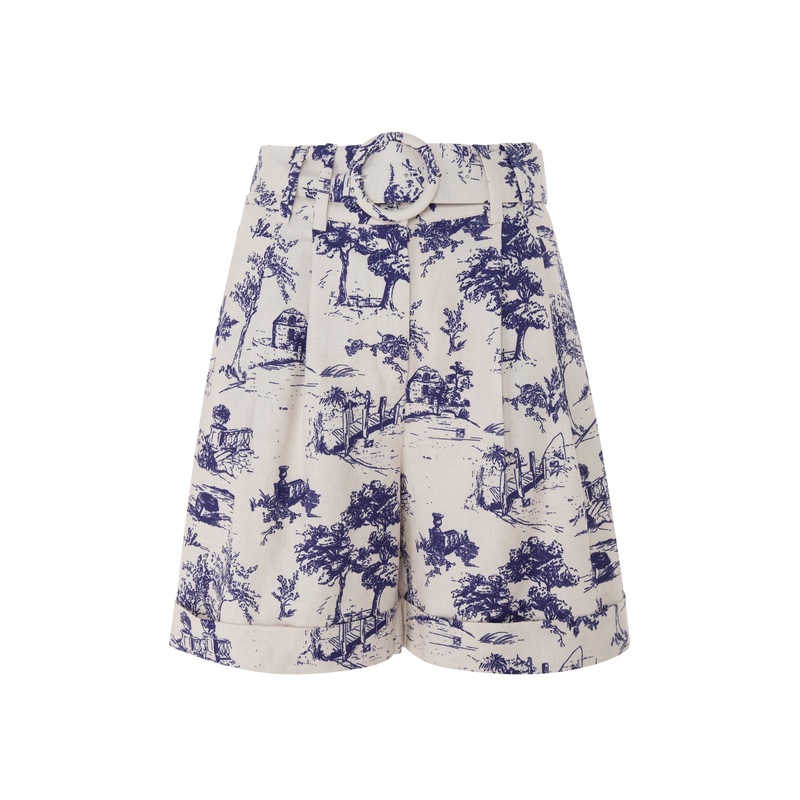 Rustic print linen shorts with belt Print 34