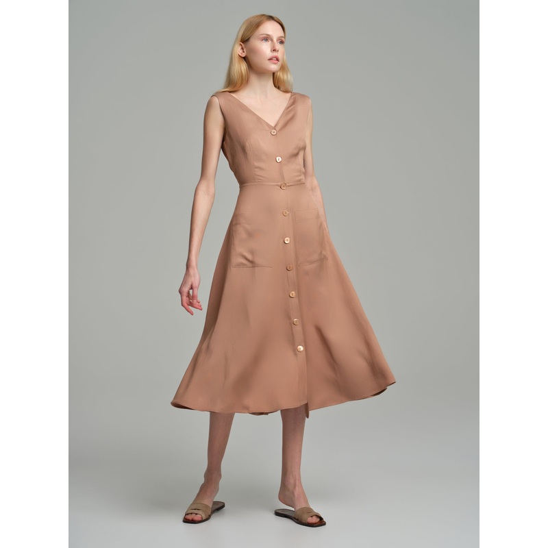 V-neck rustic dress with back opening White XS
