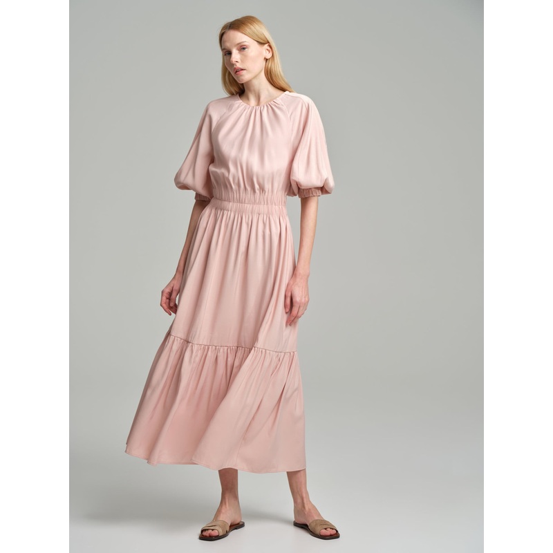 Volume dress with smocked waistline Beige XS