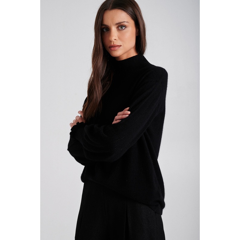 Mock neckline and baloon sleeve sweater Black XS