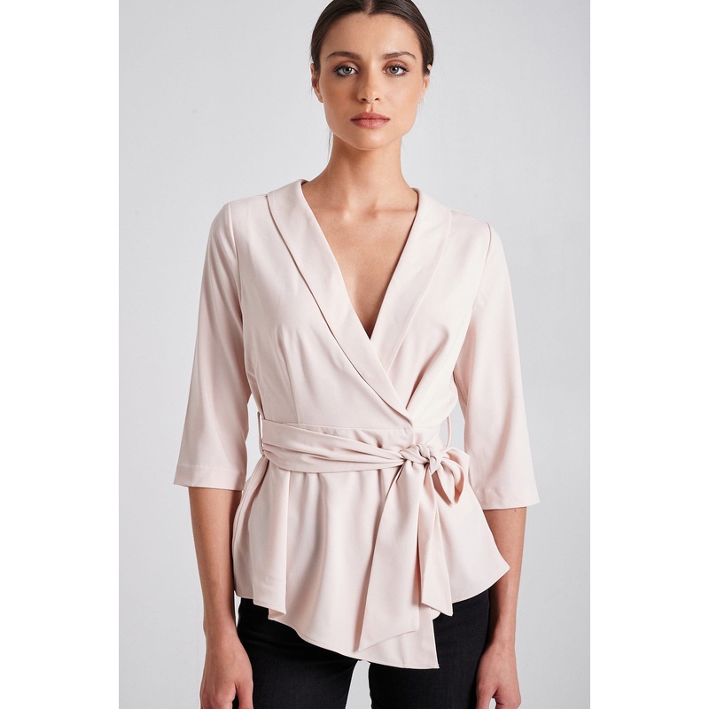 Peplum Blouse with belt Pale Pink XS