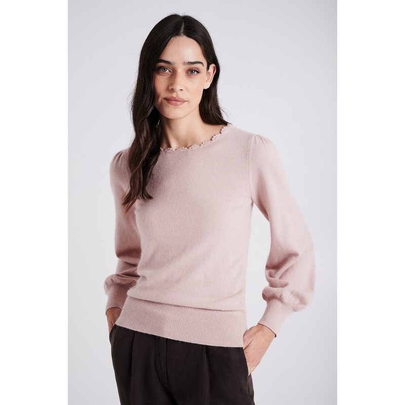 Round neckline with hand stitch crochet neckline Pale Pink XS