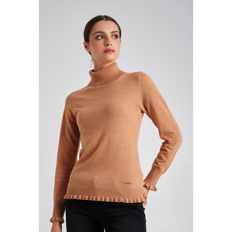 Turtle neck with frill details Camel XS