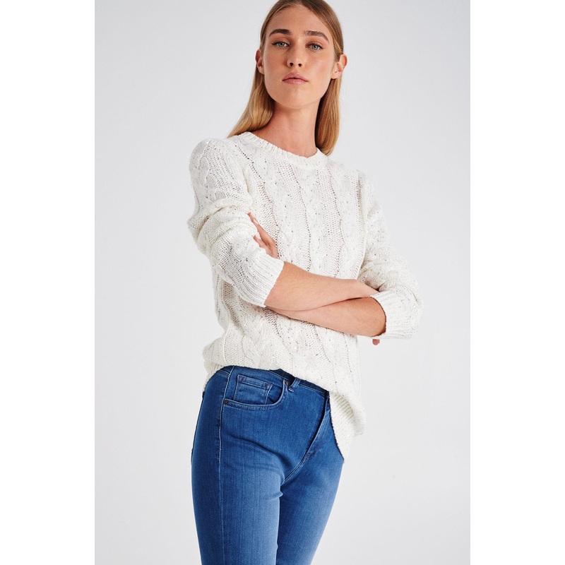 100% Cotton cable knit sweater White XS