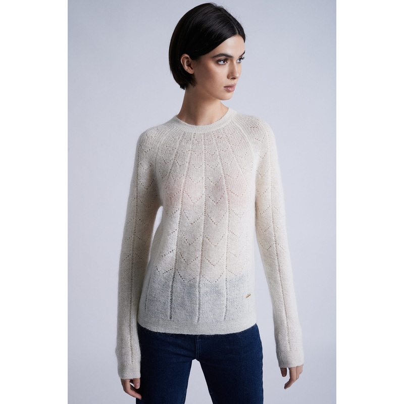 Mohair and viscose crew neck pointelle sweater White XS