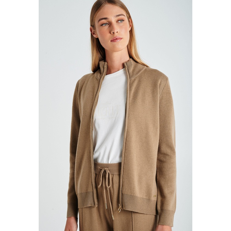 Zipper Cardigan Camel XS
