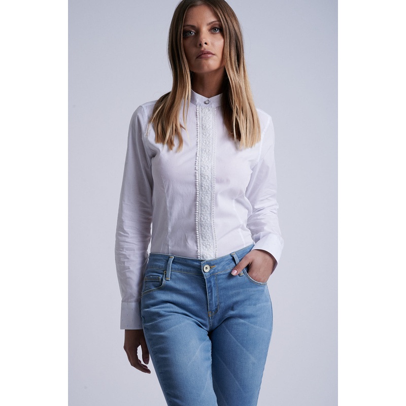 100% cotton shirt with mao collar and lace placket Light Blue 34
