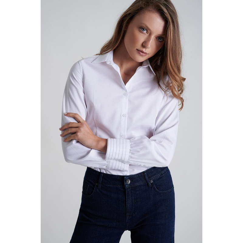 100% cotton shirt with pintucks cuffs White 34