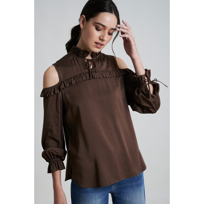 100% Ecological viscose cold shoulder blouse White XS